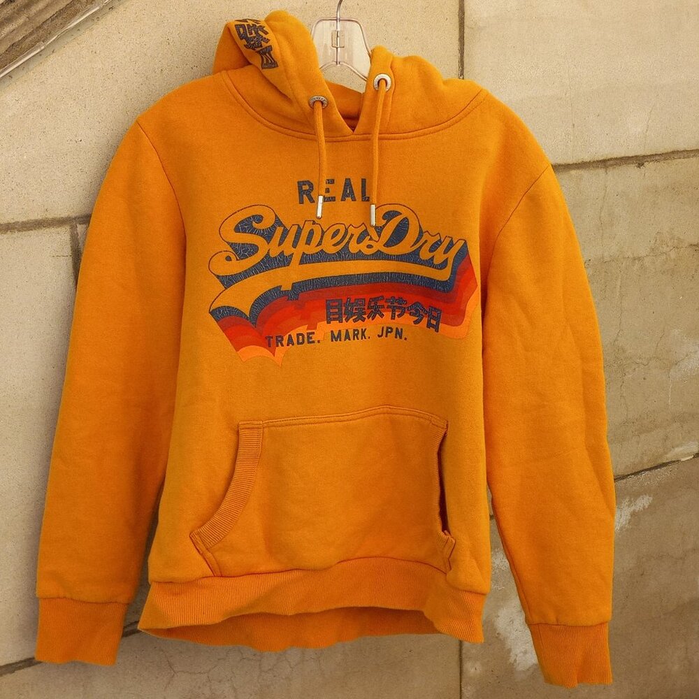 Superdry Orange "Real Superdry" Hoodie, Fleece Lining Size US12. EU44